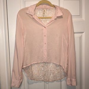 Button down lace back shirt